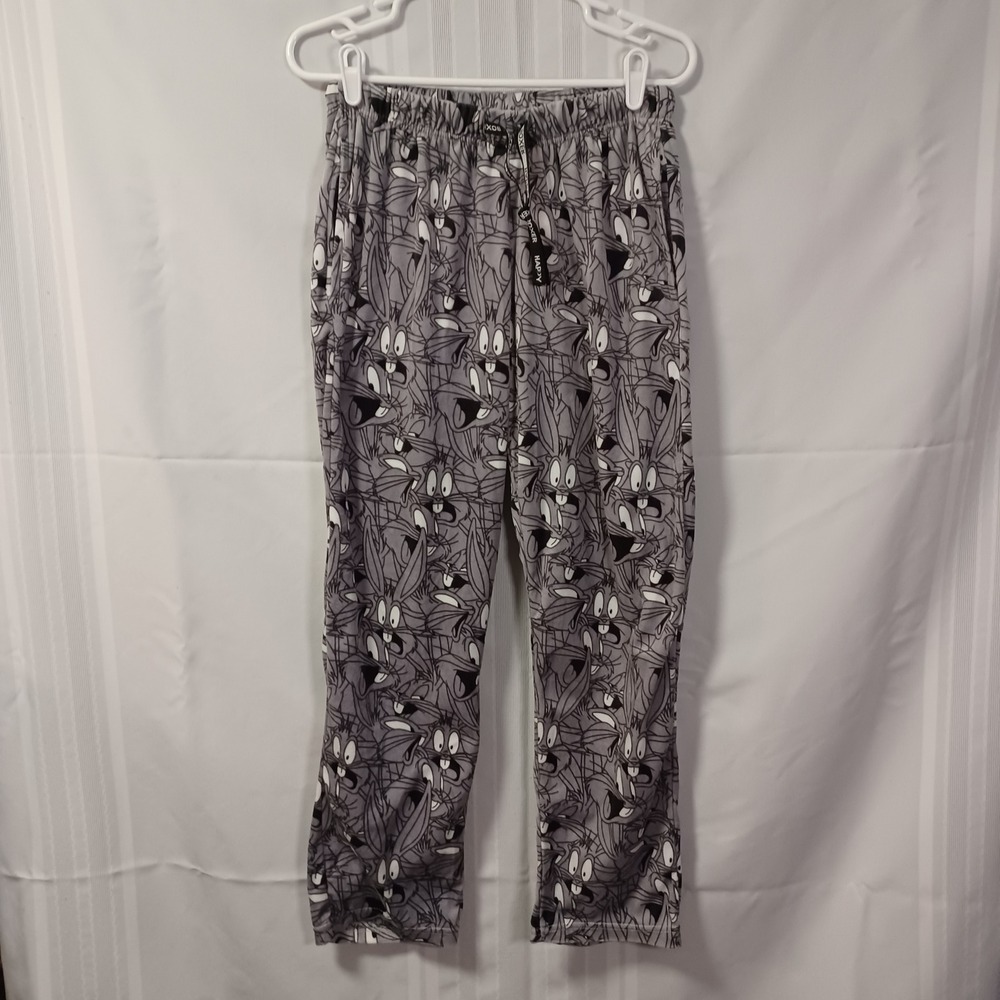 Looney Tunes PJ Pants Mens M Gray Bugs Bunny Happy Boxer Lounge Sleepwear